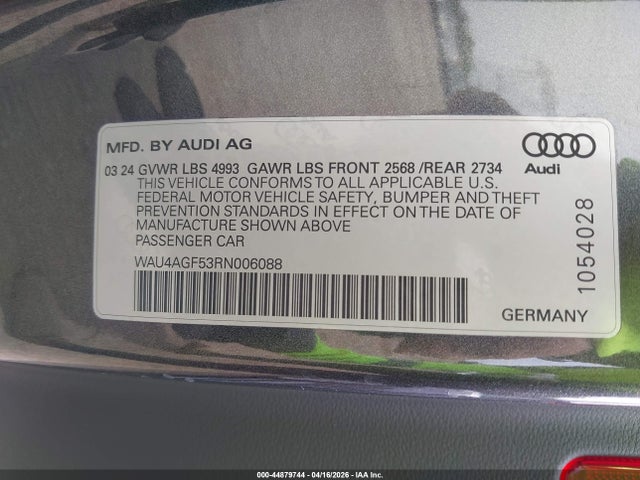 Aukcja sprzedaży 2024 Audi A5 Cabriolet Premium Plus 45 Tfsi S Line Quattro S Tronic, vin: WAU4AGF53RN006088, numer aukcji: 44879744