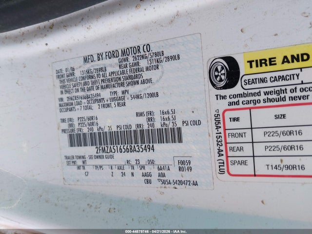 Aukcja sprzedaży 2006 Ford Freestar Se, vin: 2FMZA51656BA35494, numer aukcji: 44879746