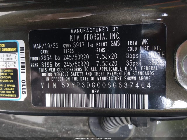 Aukcja sprzedaży 2025 Kia Telluride Ex, vin: 5XYP3DGC0SG637464, numer aukcji: 44879750