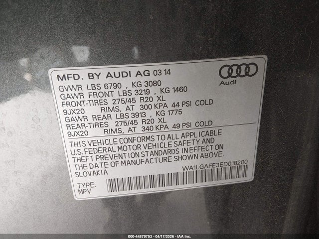 WA1LGAFE3ED018200 Audi Q7 3.0t Premium