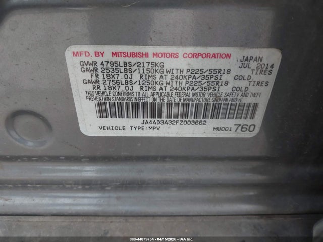 2015 MITSUBISHI OUTLANDER JA4AD3A32FZ003662 Photo 8