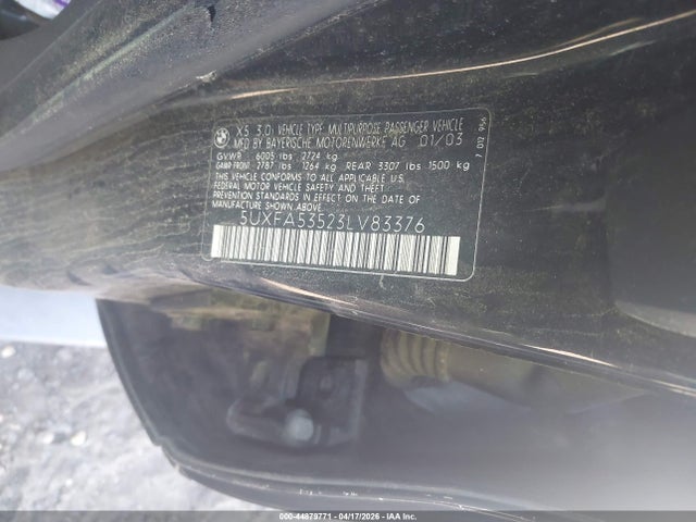 44879771 :رقم المزاد ، 5UXFA53523LV83376 vin ، 2003 Bmw X5 3.0i مزاد بيع
