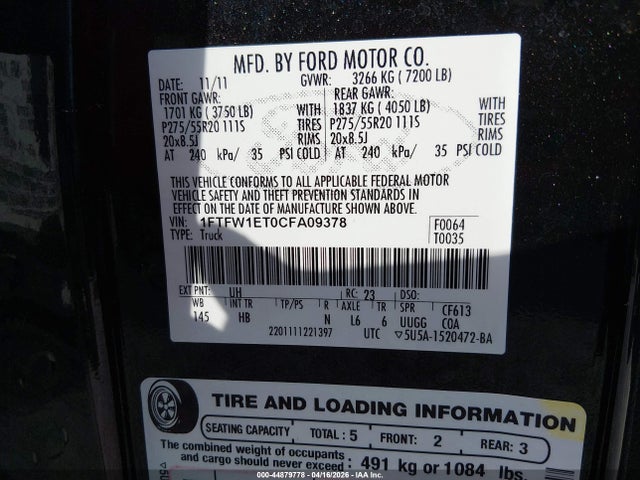 2012 Ford F-150 Lariat მანქანა იყიდება აუქციონზე, vin: 1FTFW1ET0CFA09378, აუქციონის ნომერი: 44879778