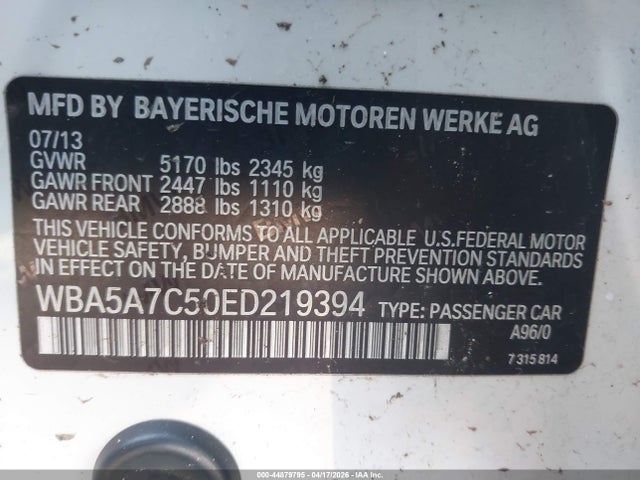 Aukcja sprzedaży 2014 Bmw 528i Xdrive, vin: WBA5A7C50ED219394, numer aukcji: 44879795