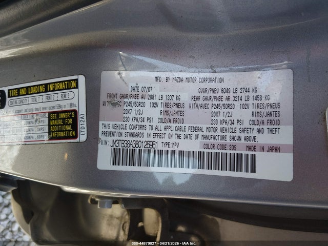 Aukcja sprzedaży 2008 Mazda Cx-9 Grand Touring, vin: JM3TB38A380126961, numer aukcji: 44879827