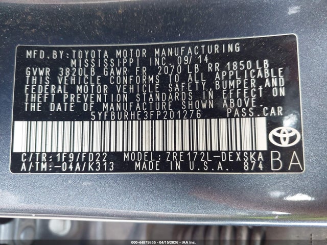 Toyota Corolla S/s Plus/s Premium 2015 5YFBURHE3FP201276 Image 9