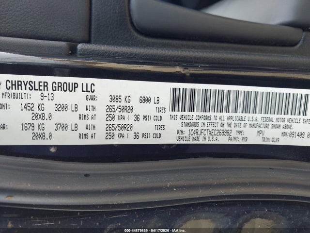 44879859 :رقم المزاد ، 1C4RJFCTXEC269982 vin ، 2014 Jeep Grand Cherokee Overland مزاد بيع
