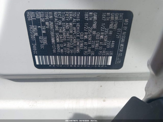 44879870 :رقم المزاد ، JN8AT3BA9MW013744 vin ، 2021 Nissan Rogue Sv Fwd مزاد بيع