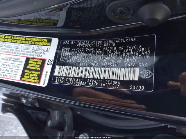 Продаж на аукціоні авто 2018 Toyota Camry Xle, vin: 4T1B11HK6JU125544, номер лоту: 44879876