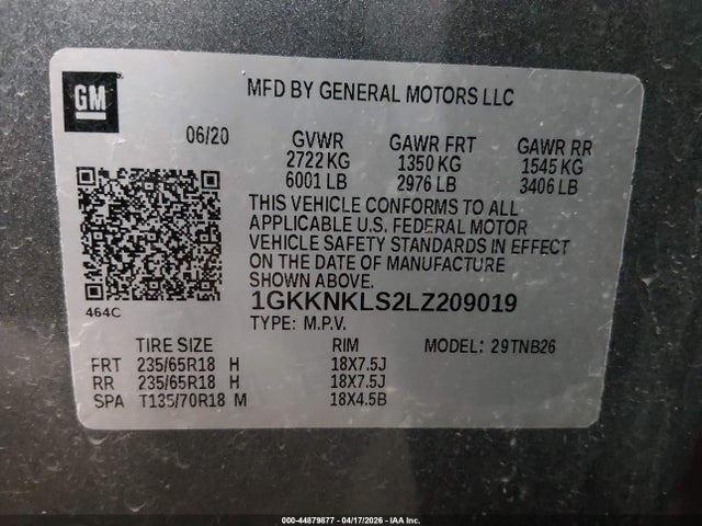 Продажа на аукционе авто 2020 Gmc Acadia Fwd Sle, vin: 1GKKNKLS2LZ209019, номер лота: 44879877