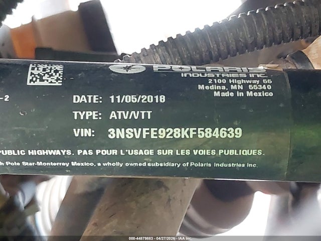 44879883 :رقم المزاد ، 3NSVFE928KF584639 vin ، 2019 Polaris Rzr Xp 4 Turbo Eps مزاد بيع