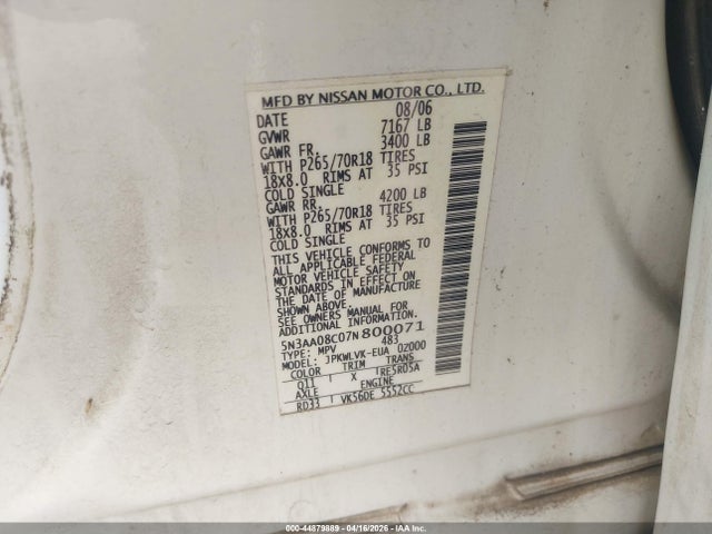 Aukcja sprzedaży 2007 Infiniti Qx56, vin: 5N3AA08C07N800071, numer aukcji: 44879889