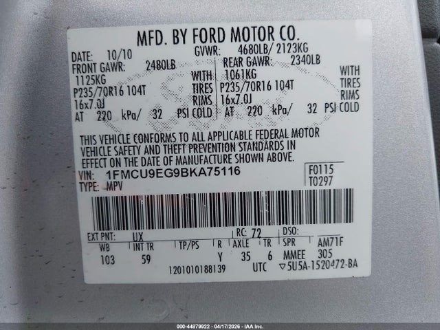 2011 FORD ESCAPE 1FMCU9EG9BKA75116 Photo 8