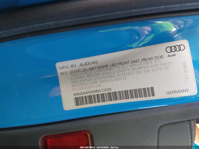Продажа на аукционе авто 2021 Audi A4 Premium Plus 45 Tfsi S Line Quattro S Tronic, vin: WAUEAAF45MN012928, номер лота: 44879924