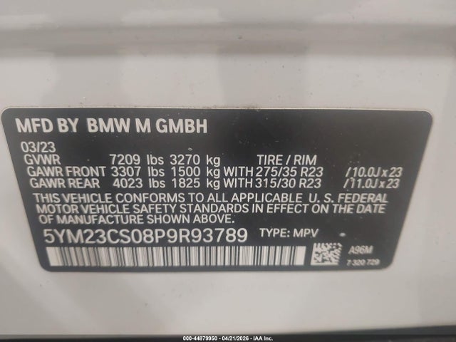Продаж на аукціоні авто 2023 Bmw Xm, vin: 5YM23CS08P9R93789, номер лоту: 44879950