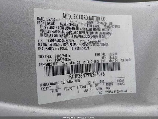 Aukcja sprzedaży 2009 Ford Focus Ses, vin: 1FAHP36N29W267076, numer aukcji: 44879972