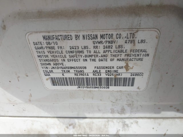 44879982 :رقم المزاد ، JN1DV6AR6BM450608 vin ، 2011 Infiniti G25x مزاد بيع
