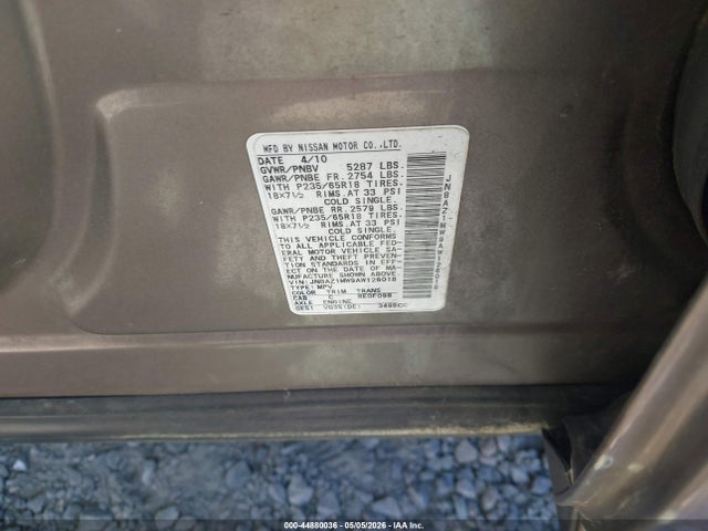 Продажа на аукционе авто 2010 Nissan Murano Sl, vin: JN8AZ1MW9AW126018, номер лота: 44880036