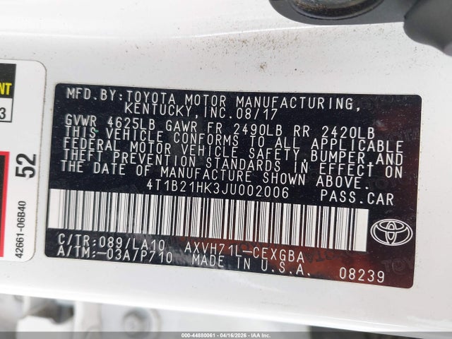 4T1B21HK3JU002006 Toyota Camry Hybrid Xle