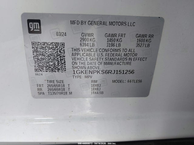 44880072 :رقم المزاد ، 1GKENPKS6RJ151256 vin ، 2024 Gmc Acadia Awd At4 مزاد بيع