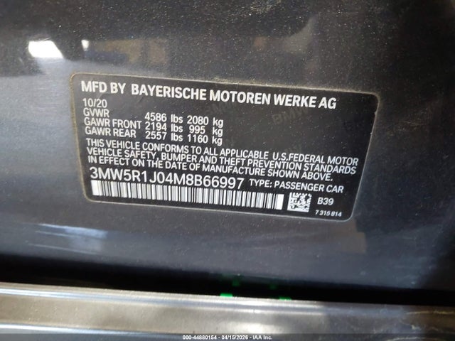 Продаж на аукціоні авто 2021 Bmw 330i, vin: 3MW5R1J04M8B66997, номер лоту: 44880154