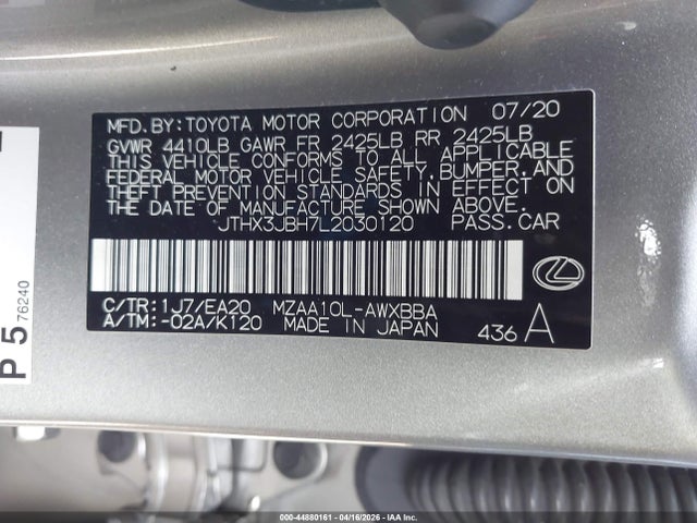 JTHX3JBH7L2030120 Lexus UX 200