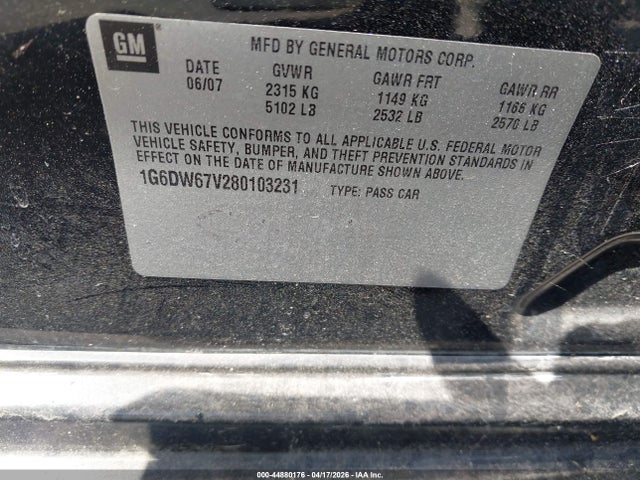 Aukcja sprzedaży 2008 Cadillac Sts V6, vin: 1G6DW67V280103231, numer aukcji: 44880176
