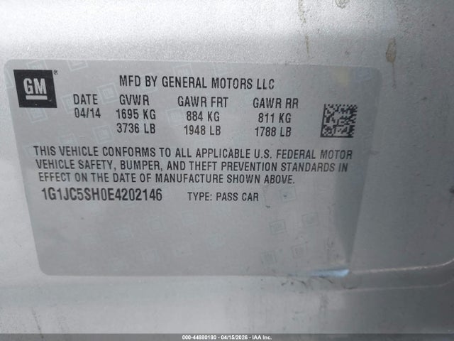 1G1JC5SH0E4202146 Chevrolet Sonic Lt Auto
