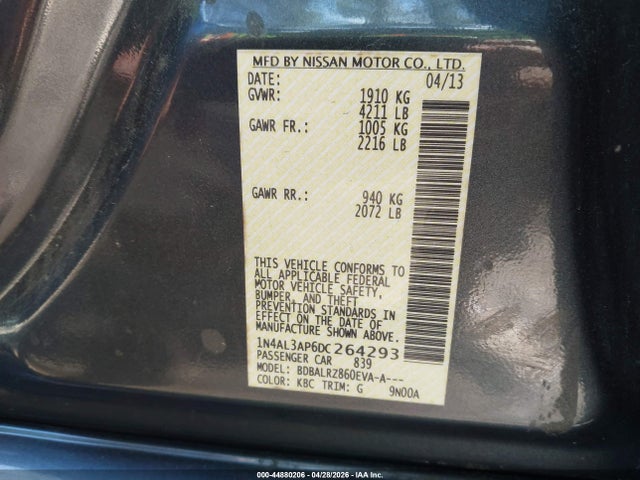 44880206 :رقم المزاد ، 1N4AL3AP6DC264293 vin ، 2013 Nissan Altima 2.5 S مزاد بيع