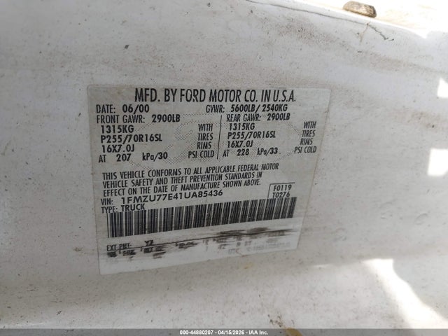 Продажа на аукционе авто 2001 Ford Explorer Sport Trac, vin: 1FMZU77E41UA85436, номер лота: 44880207