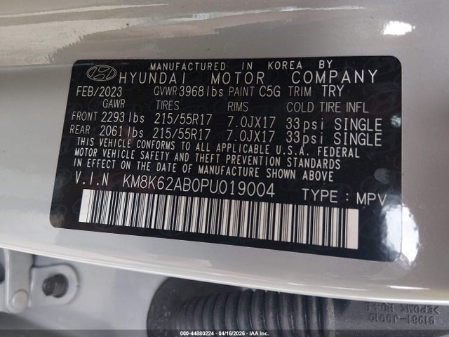 Aukcja sprzedaży 2023 Hyundai Kona Sel, vin: KM8K62AB0PU019004, numer aukcji: 44880224