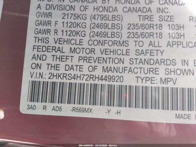 Honda Cr-v Ex-l Awd 2024 2HKRS4H72RH449920 Image 9
