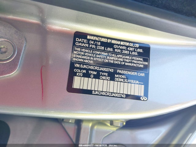 44880277 :رقم المزاد ، SJKCH5CR2JA002743 vin ، 2018 Infiniti Qx30 Luxe مزاد بيع