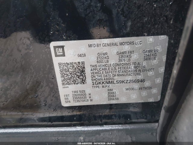 Продаж на аукціоні авто 2019 Gmc Acadia Slt-1, vin: 1GKKNMLS9KZ256946, номер лоту: 44880285