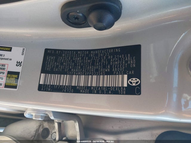 Продаж на аукціоні авто 2023 Toyota Corolla Le, vin: 5YFB4MDEXPP033565, номер лоту: 44880328