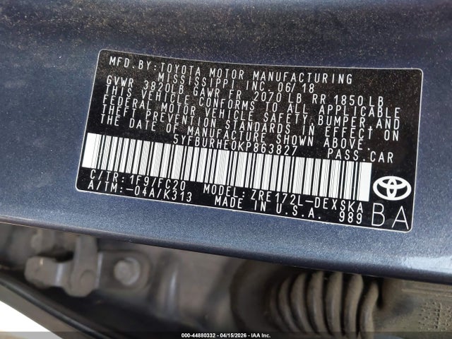 Toyota COROLLA SE 2019 5YFBURHE0KP863827 Image 9