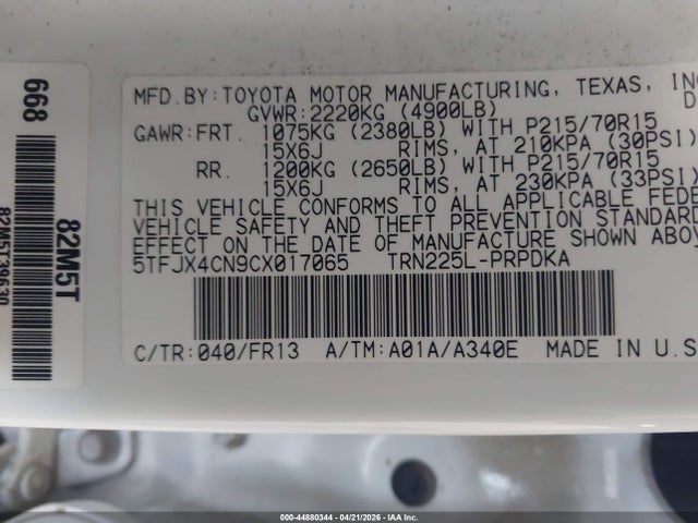 Aukcja sprzedaży 2012 Toyota Tacoma, vin: 5TFJX4CN9CX017065, numer aukcji: 44880344