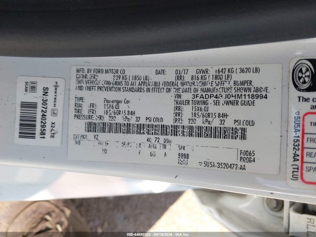 Продаж на аукціоні авто 2017 Ford Fiesta Se, vin: 3FADP4BJ0HM118994, номер лоту: 44880353