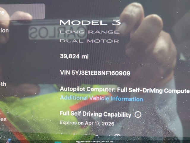 Tesla Model 3 Long Range Dual Motor All-wheel Drive 2022 5YJ3E1EB8NF160909 Image 16