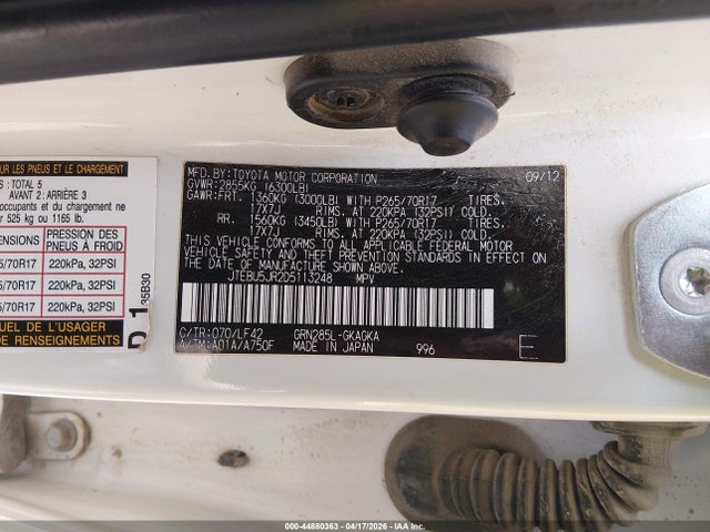 Продаж на аукціоні авто 2013 Toyota 4runner Sr5, vin: JTEBU5JR2D5113248, номер лоту: 44880363