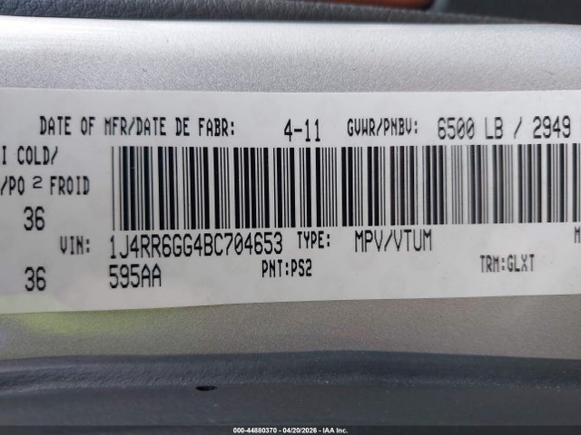 Aukcja sprzedaży 2011 Jeep Grand Cherokee Overland, vin: 1J4RR6GG4BC704653, numer aukcji: 44880370