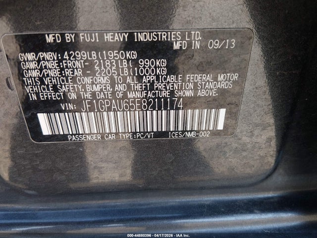 44880396 :رقم المزاد ، JF1GPAU65E8211174 vin ، 2014 Subaru Impreza 2.0i Sport Limited مزاد بيع
