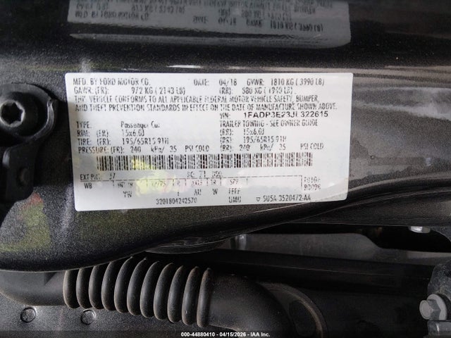 Aukcja sprzedaży 2018 Ford Focus S, vin: 1FADP3E23JL322615, numer aukcji: 44880410
