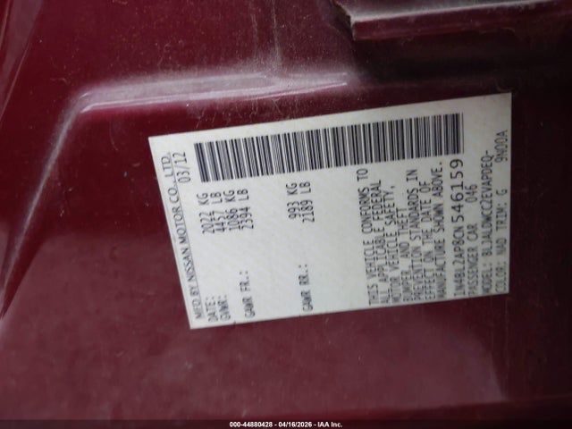 Auction sale of the 2012 Nissan Altima 3.5 Sr, vin: 1N4BL2AP8CN546159, lot number: 44880428