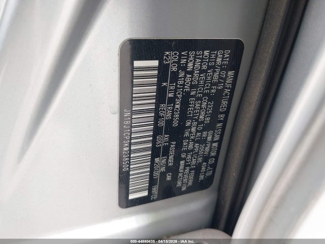 Aukcja sprzedaży 2019 Nissan Rogue Sport Sv, vin: JN1BJ1CP3KW238500, numer aukcji: 44880435