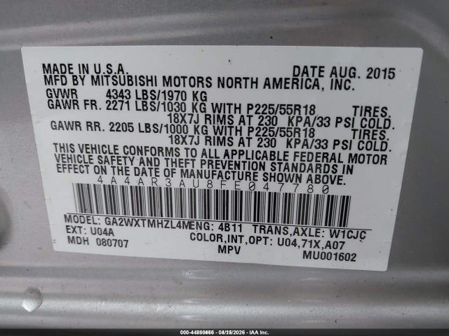 2015 MITSUBISHI OUTLANDER SPORT 4A4AR3AU8FE047780 Photo 8