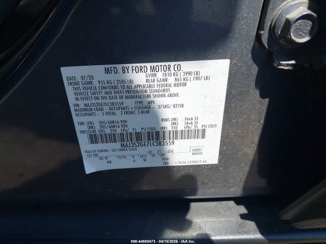 Продажа на аукционе авто 2020 Ford Ecosport Se, vin: MAJ3S2GE7LC383559, номер лота: 44880473