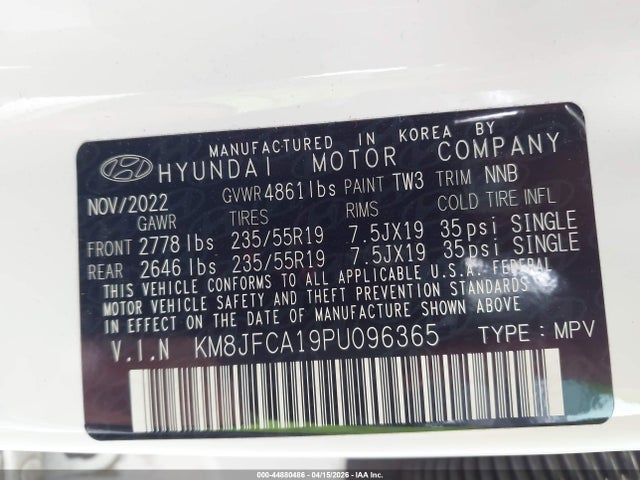 Aukcja sprzedaży 2023 Hyundai Tucson Hybrid Sel Convenience, vin: KM8JFCA19PU096365, numer aukcji: 44880486