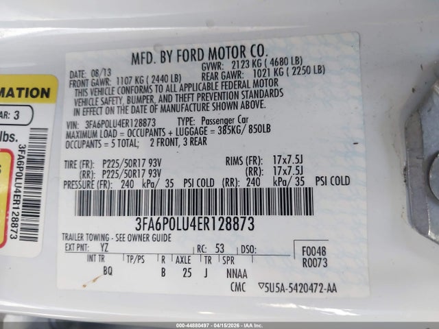 3FA6P0LU4ER128873 Ford Fusion Hybrid Se