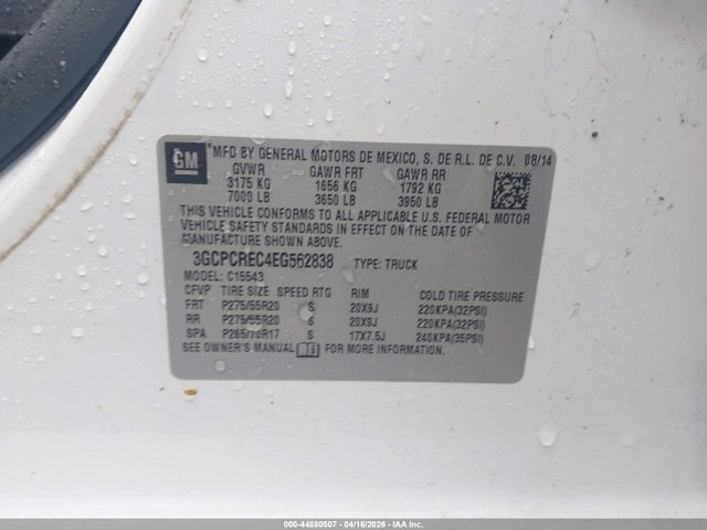 44880507 :رقم المزاد ، 3GCPCREC4EG562838 vin ، 2014 Chevrolet Silverado 1500 1lt مزاد بيع
